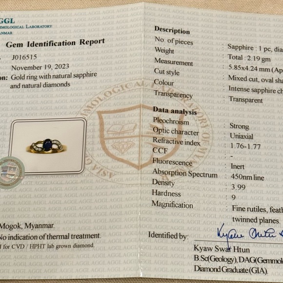 New Unheated Natural Burmese Sapphire in Genuine 18K Gold Ring - Picture 6 of 8